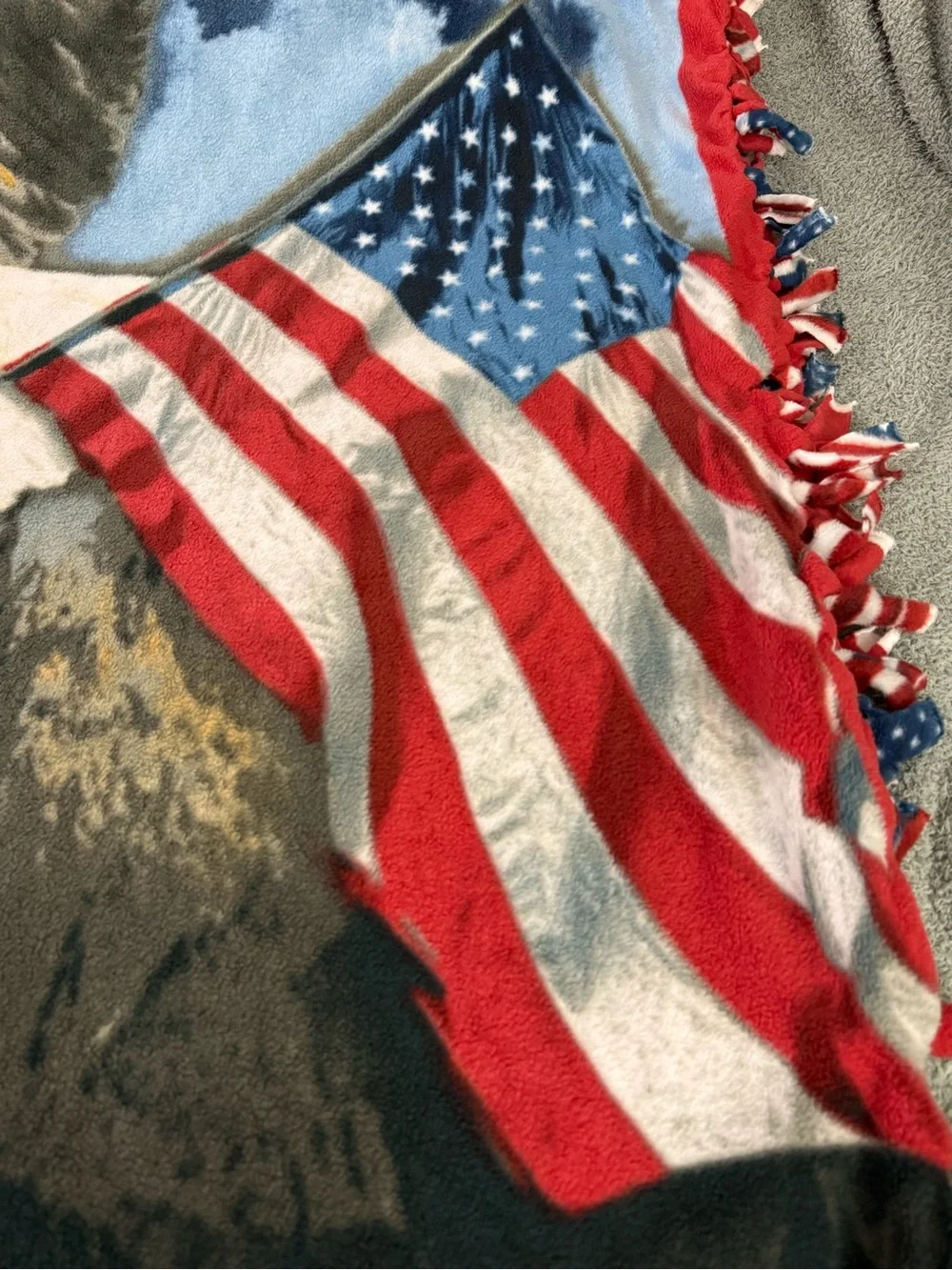 Patriotic Themed & Bald Eagle Flying Reversible 55” X 67” Fleece Tied Blanket